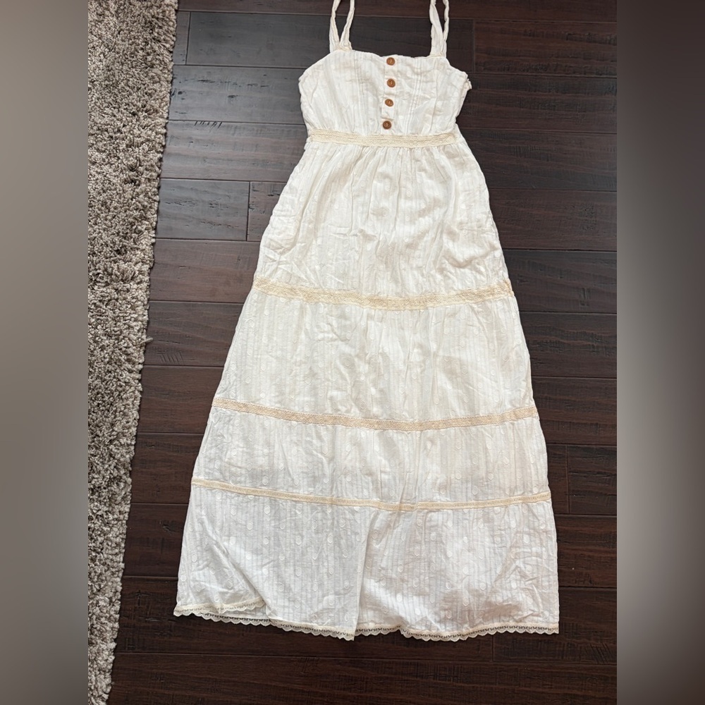 White cotton midi dress with lace detail size M cottagecore whimsical farmhand - Picture 2 of 8